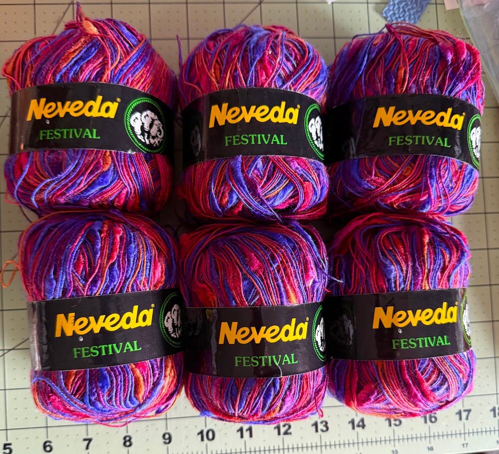 NEW Vintage 6 Six Skeins Lot Neveda Festival Acrylic Yarn Multi-Color 142 yds
